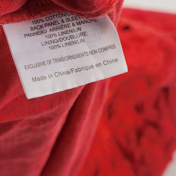 Tory Burch Blouse Shirt Womens XS Red Eyelet Overlay Floral Short Sleeve - Picture 8 of 12